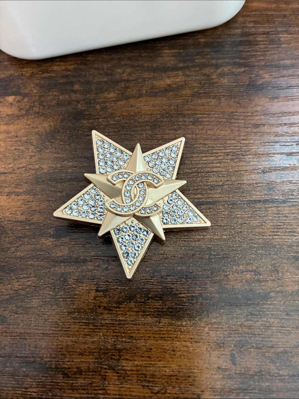 Matte Gold Star Brooch with Crystal Accents